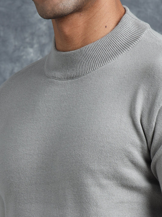 Grey Melange Cotton Knitted Full Sleeve T-Shirt