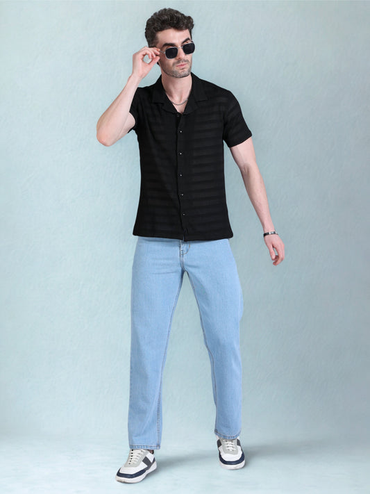Imported Taiwan Stripe Textured Shirt -Black
