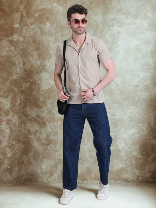 Imported Taiwan Sunset Plaid Textured Shirt -Beige