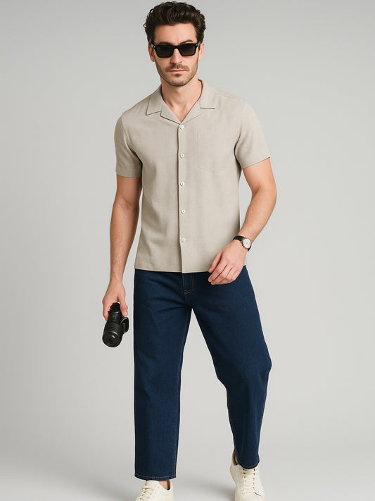 Imported Taiwan Sunset Plaid Textured Shirt -Greyish