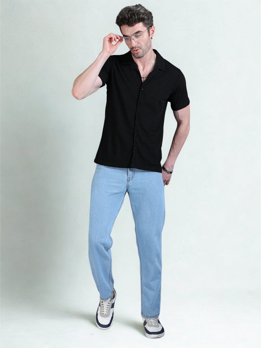 Imported Taiwan Sunset Plaid Textured Shirt -Black