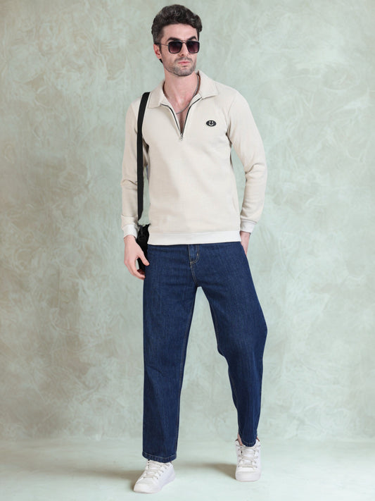 Imported Jumpers 420 gsm Sweat Shirt - Beige fully stretch