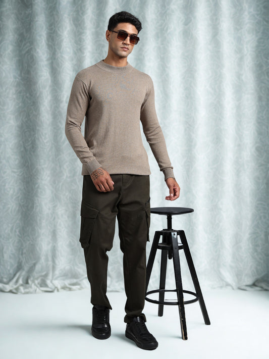 Coffee Brown Full Sleeve Knitted T-Shirt