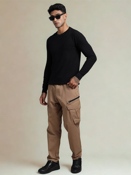 Raw Black Cotton Knitted Full Sleeve Knitted T-Shirt