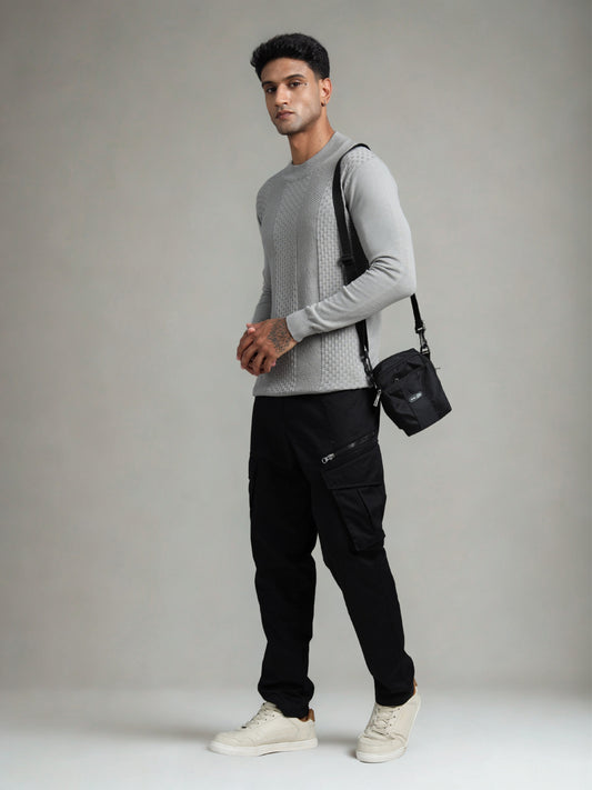 Grey Cotton Knitted Full Sleeve T-Shirt