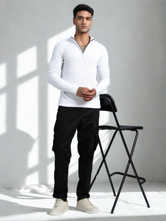White Cotton Knitted Full Sleeve T-Shirt
