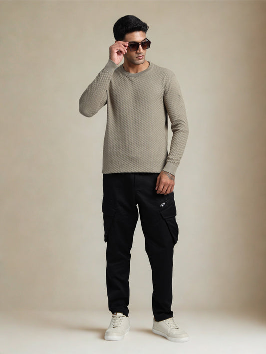 Brown Cotton Knitted Full Sleeve T-Shirt