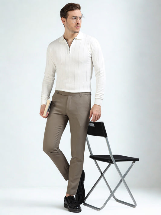 Ribbed Texture Full Sleeve T-Shirt White