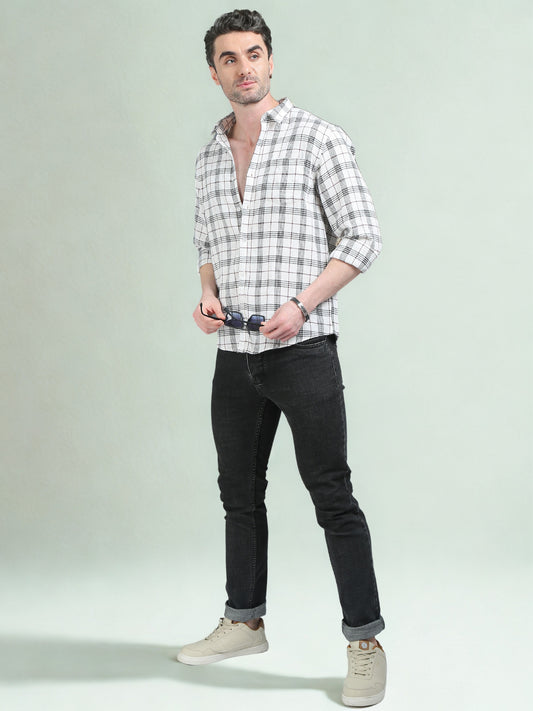 White with Black and Red Checks Shirt