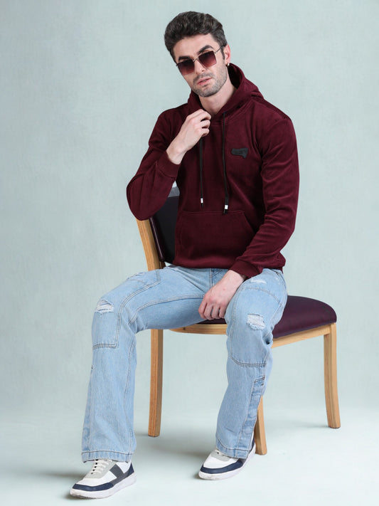 Maroon Velvet Designer Hoodie 420 gsm stretchable