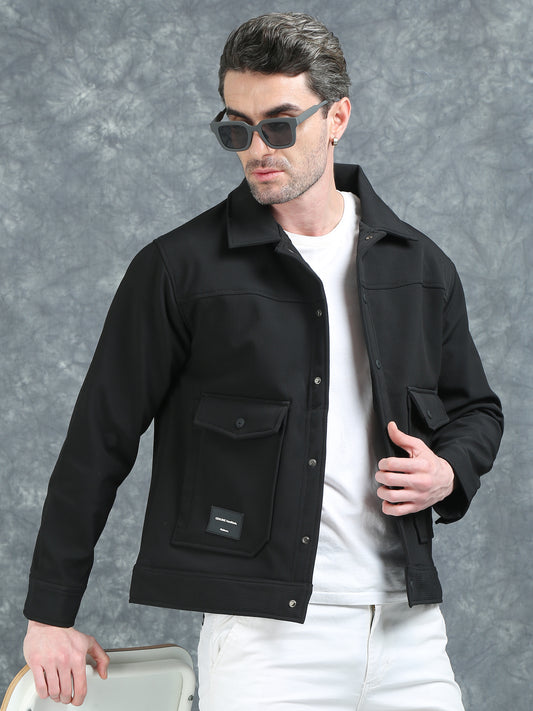 Midnight Black Double Pocket Imported Shackets