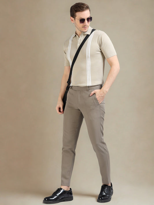 Boxy Line Design Polo T-Shirt - Dusty Grey