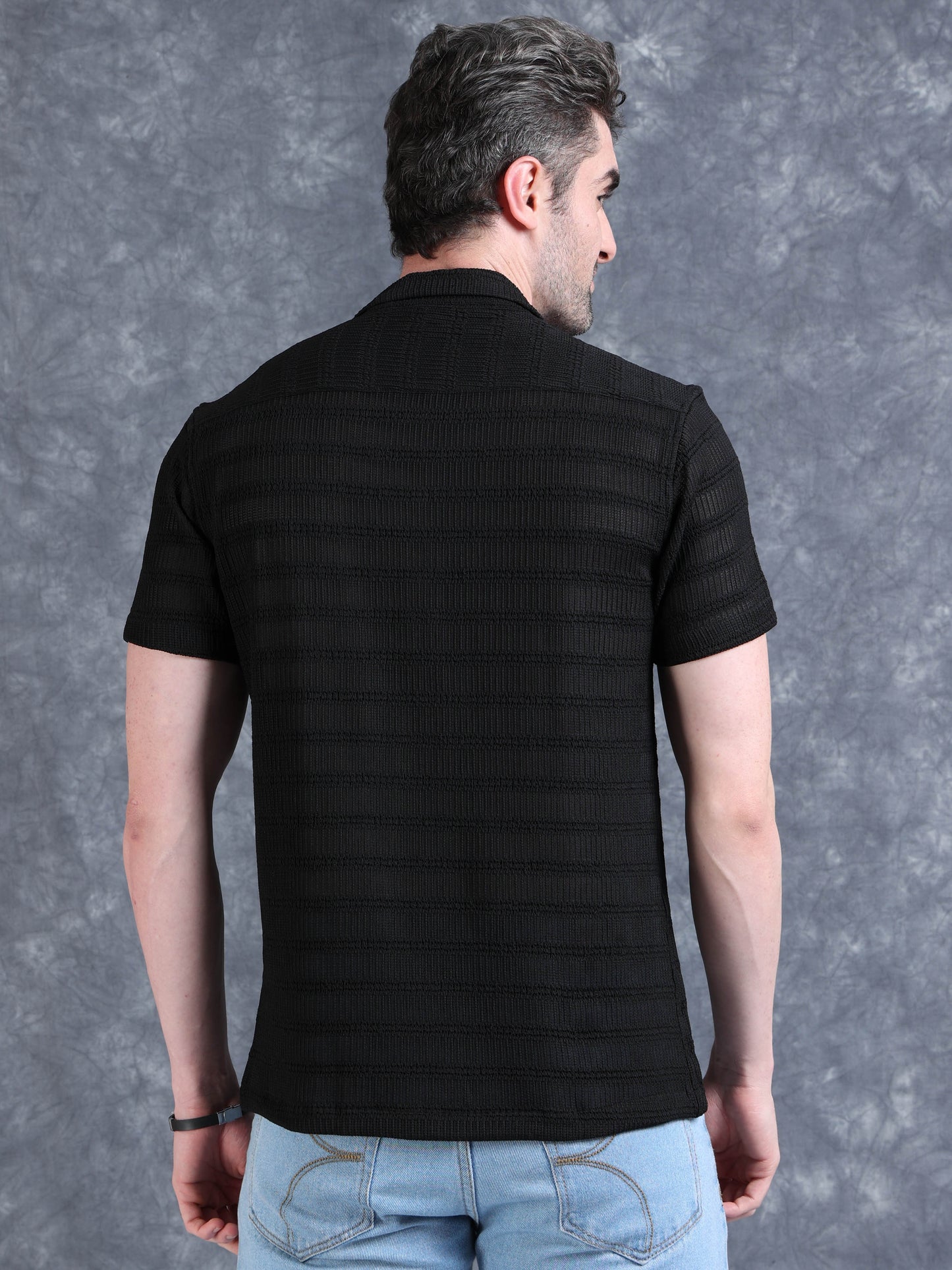 Imported Taiwan Stripe Textured Shirt -Black