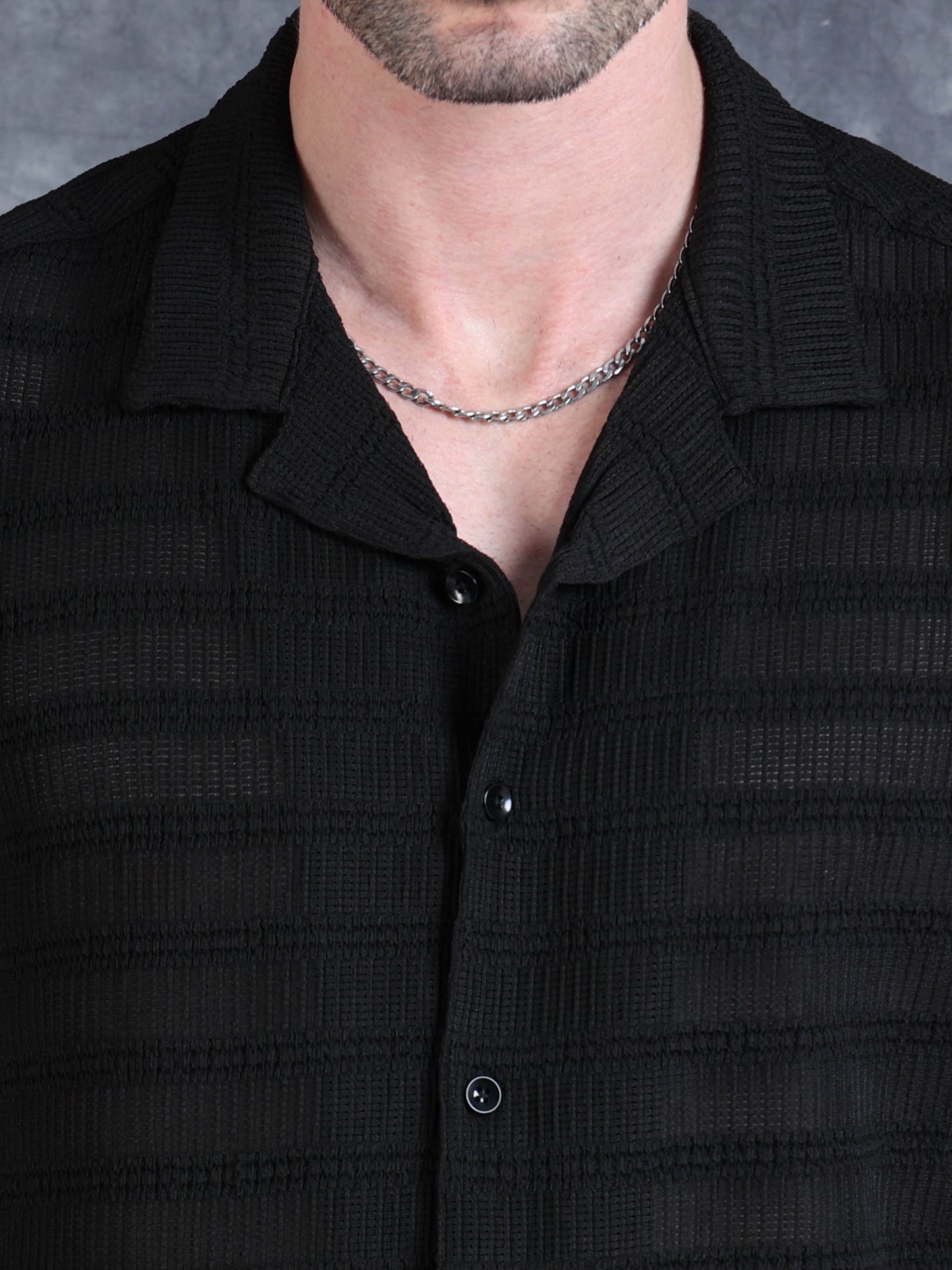 Imported Taiwan Stripe Textured Shirt -Black