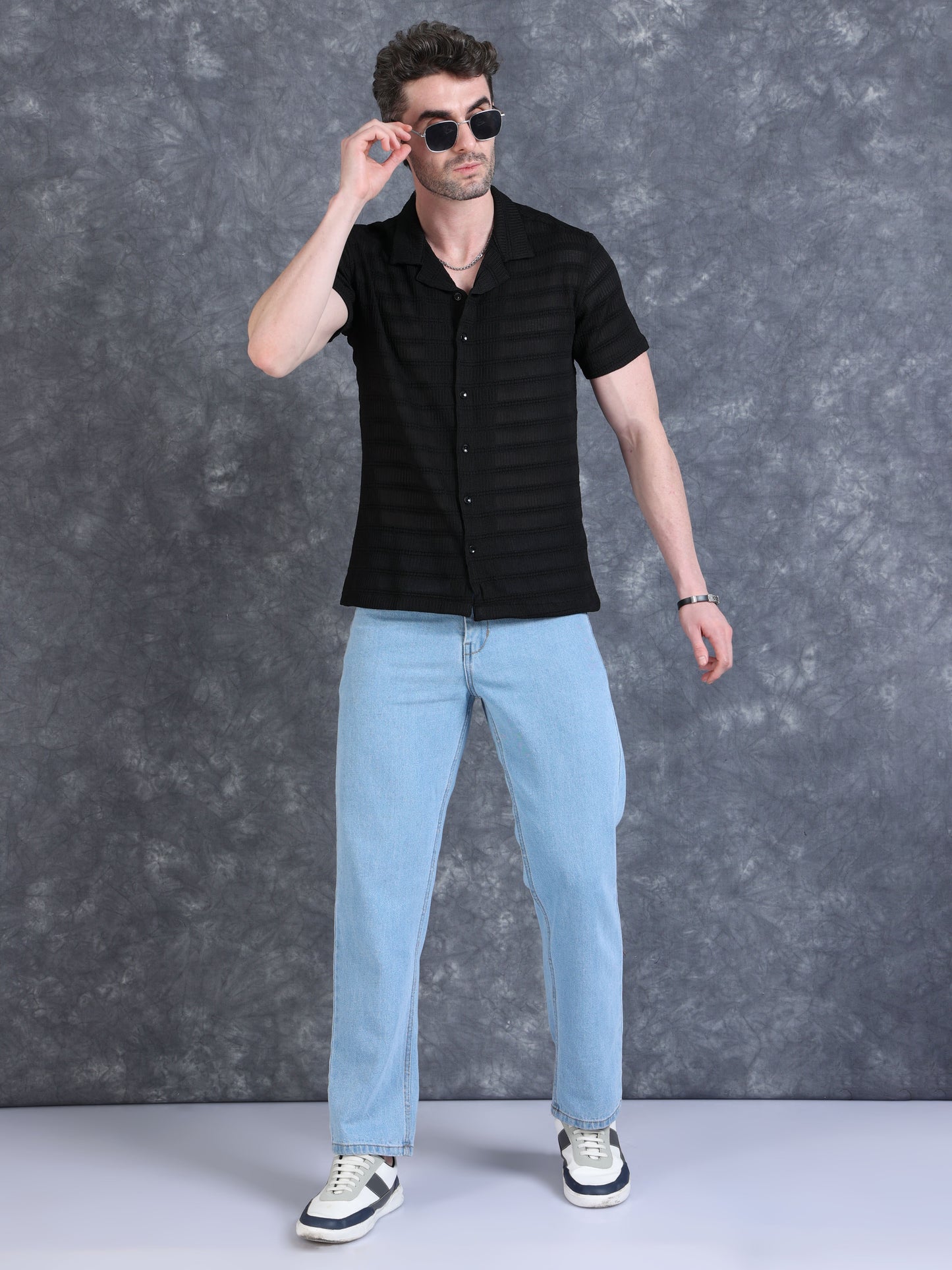 Imported Taiwan Stripe Textured Shirt -Black