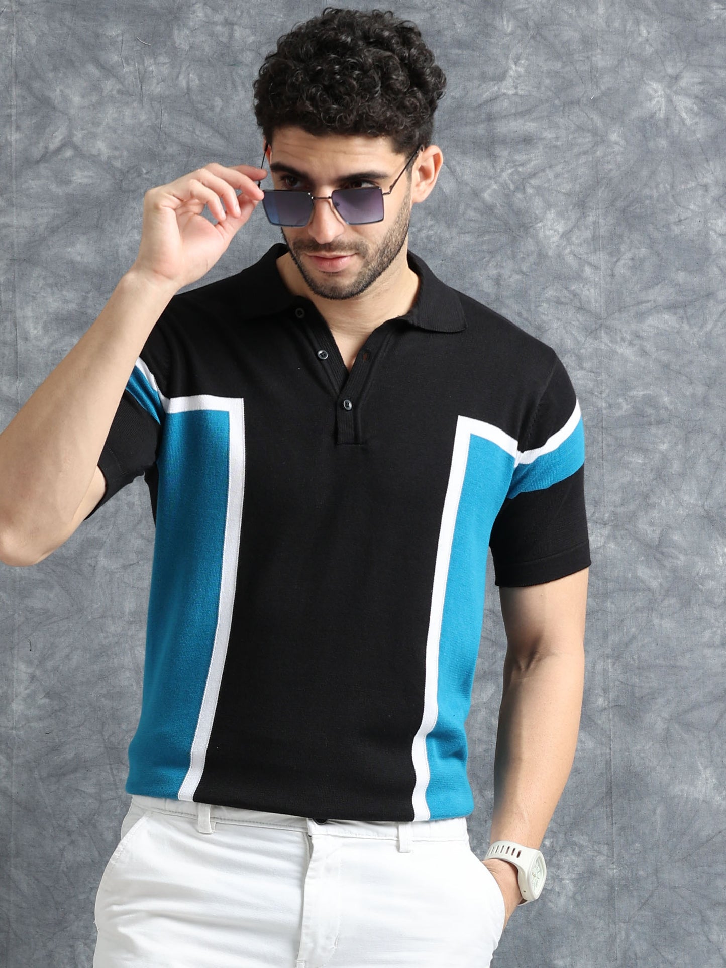 Classic Pannel Design Polo Tee - Black & Blue