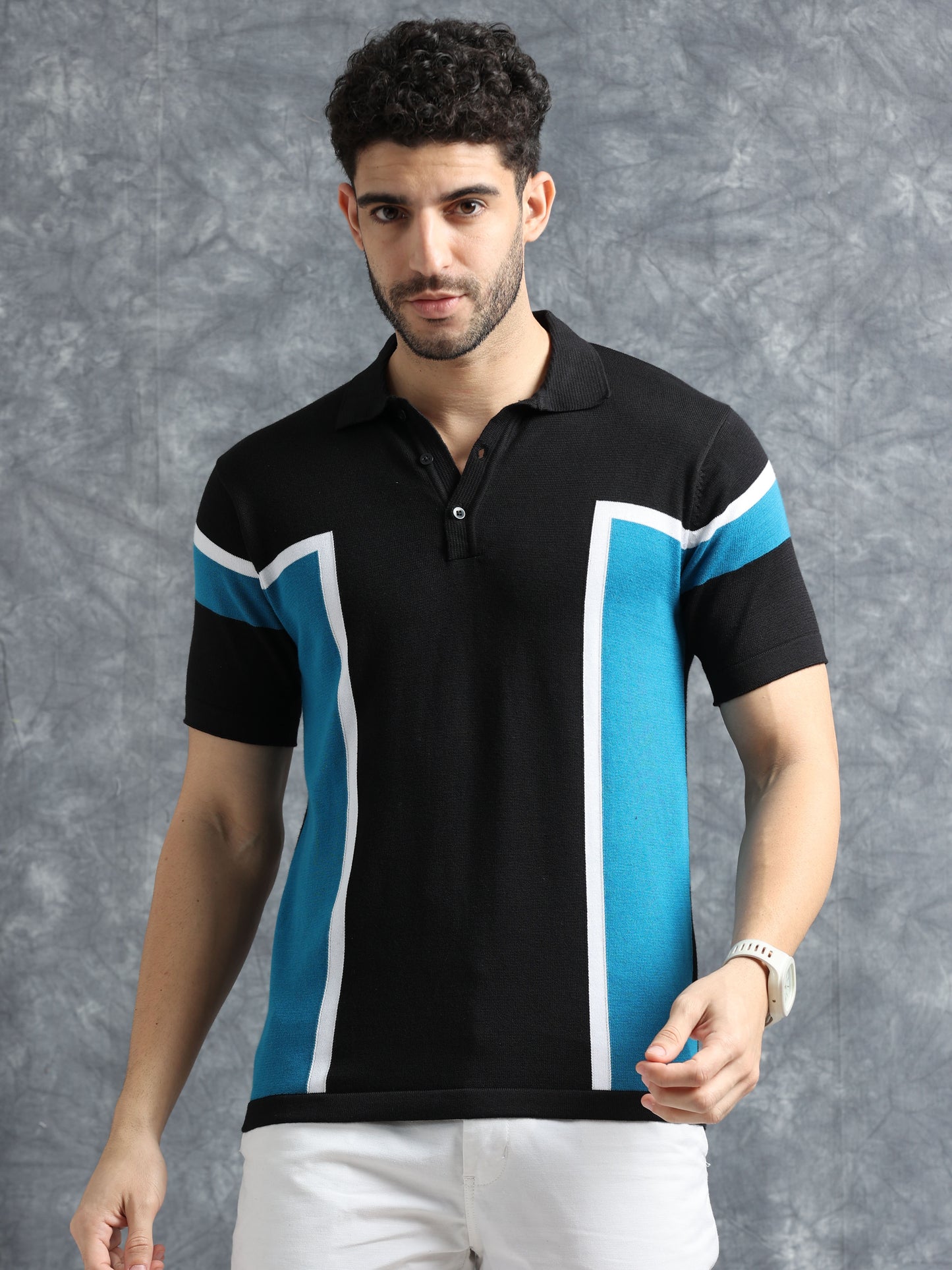 Classic Pannel Design Polo Tee - Black & Blue
