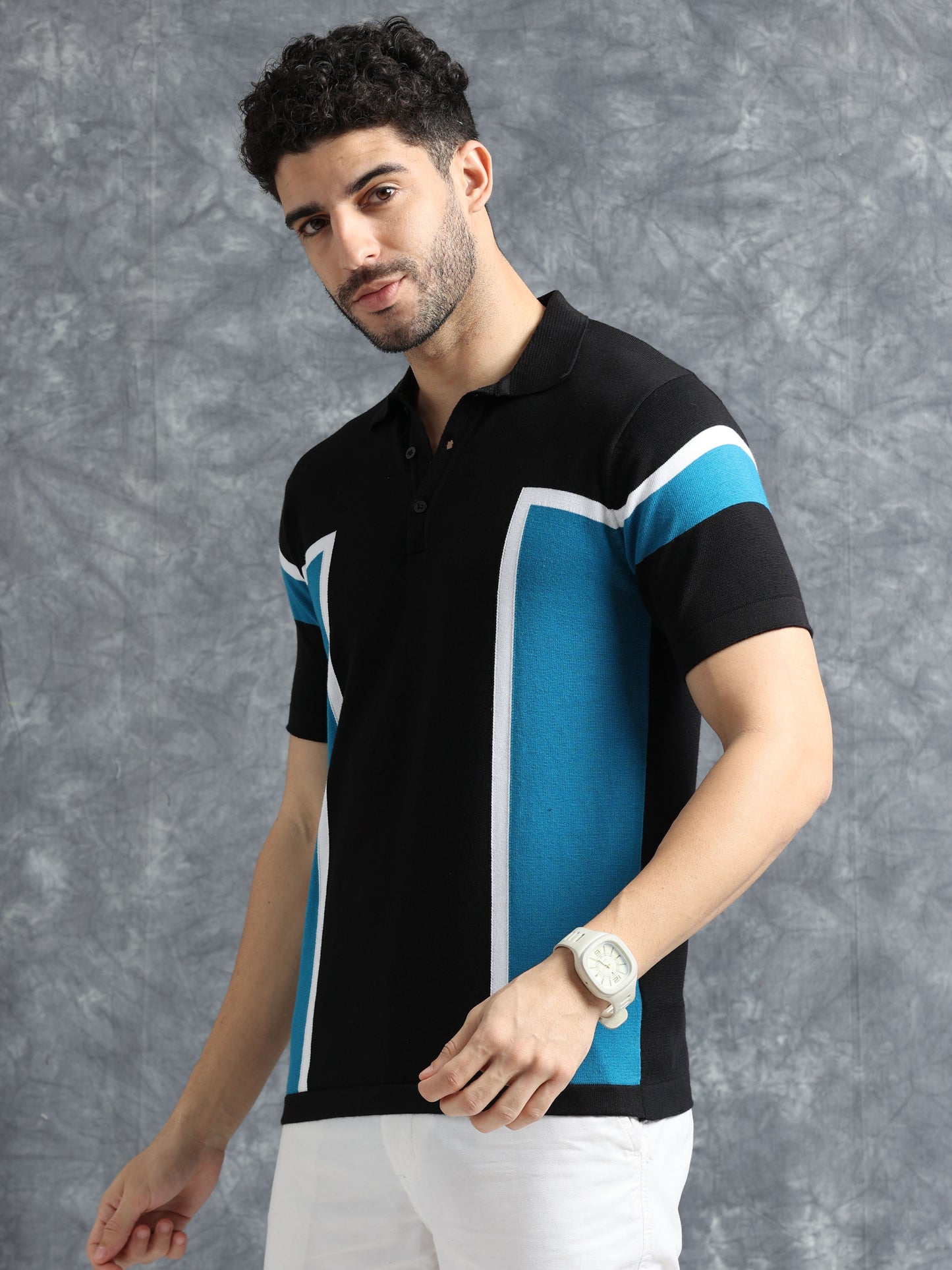 Classic Pannel Design Polo Tee - Black & Blue