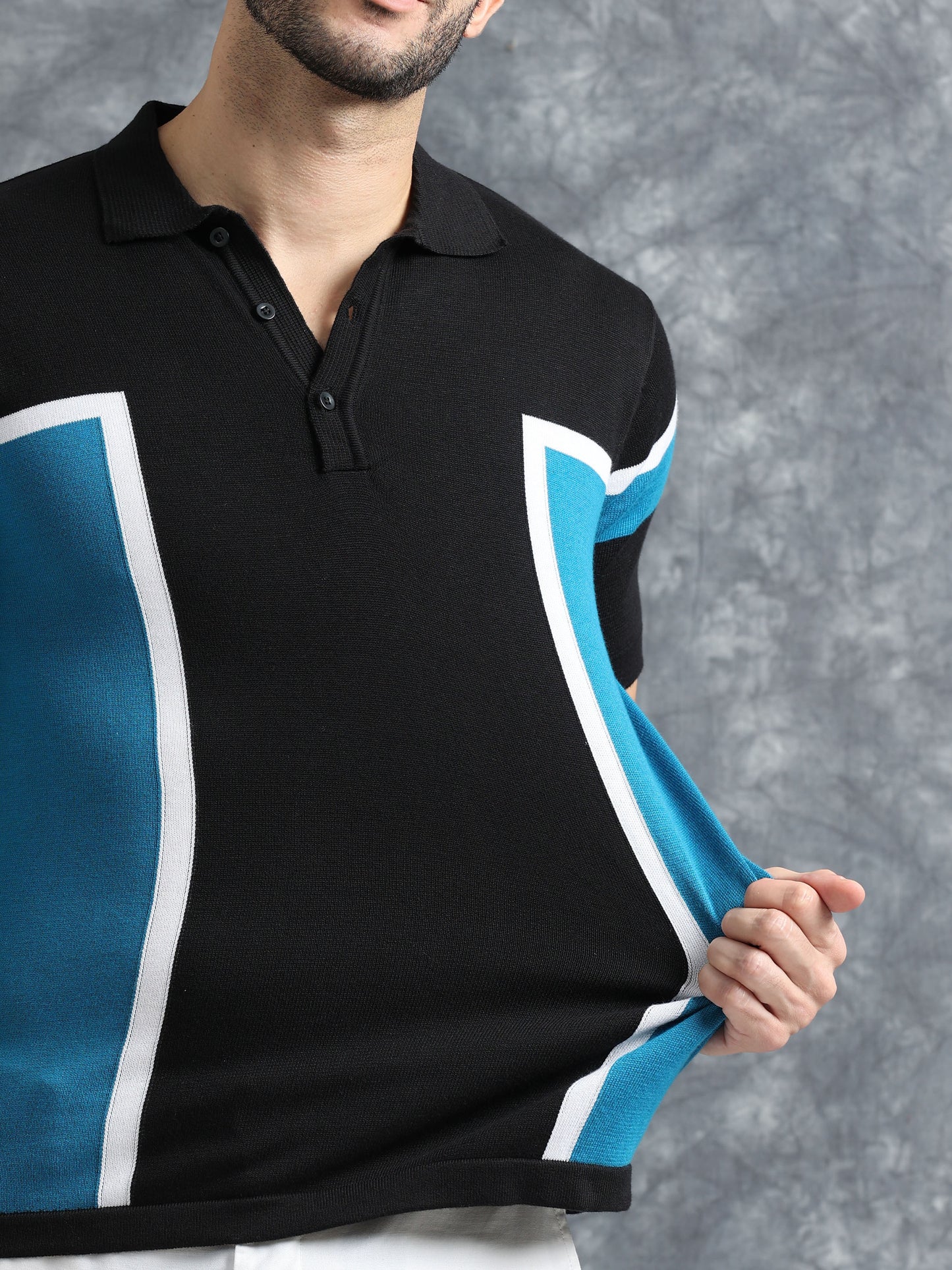 Classic Pannel Design Polo Tee - Black & Blue