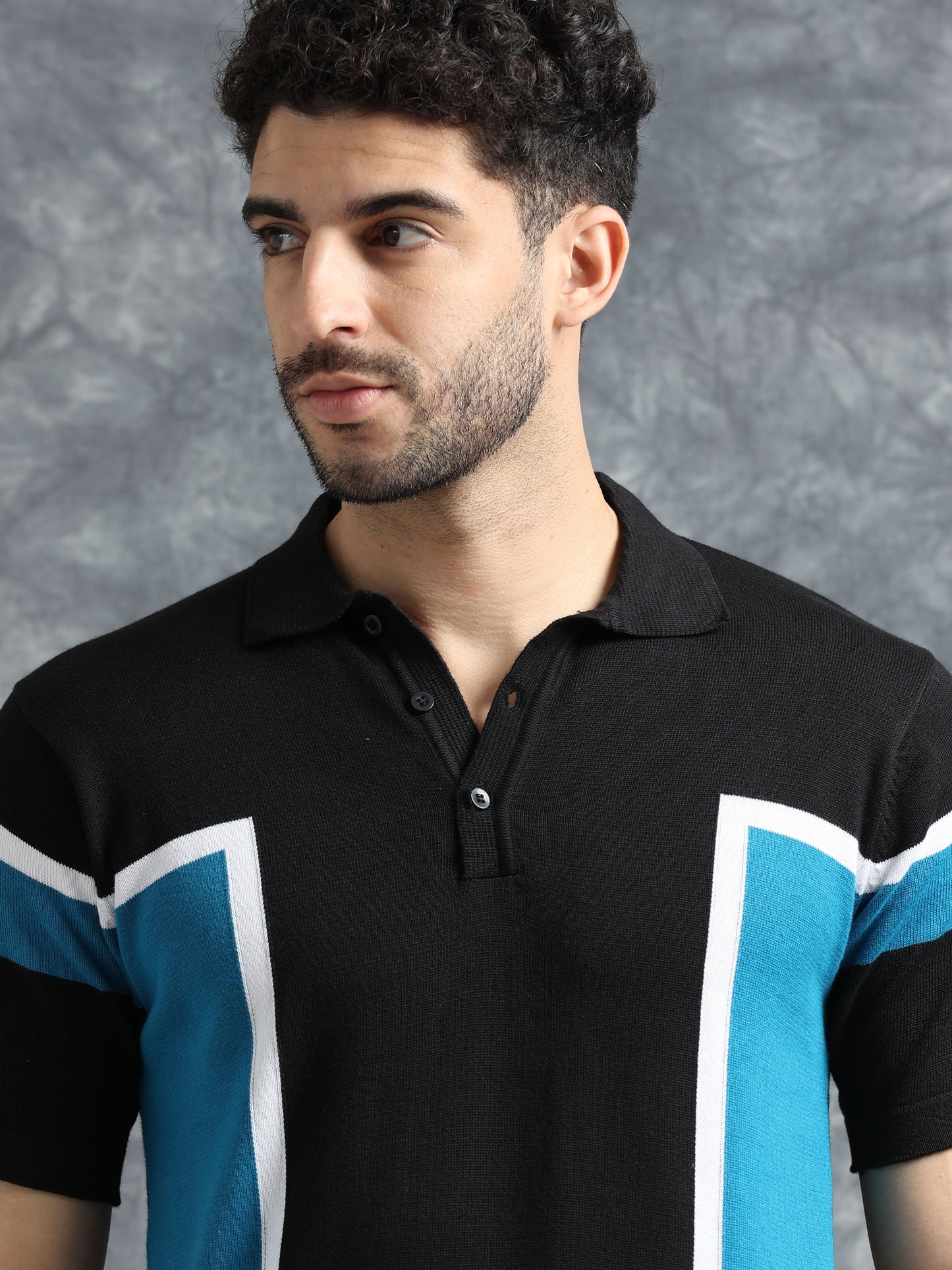 Classic Pannel Design Polo Tee - Black & Blue