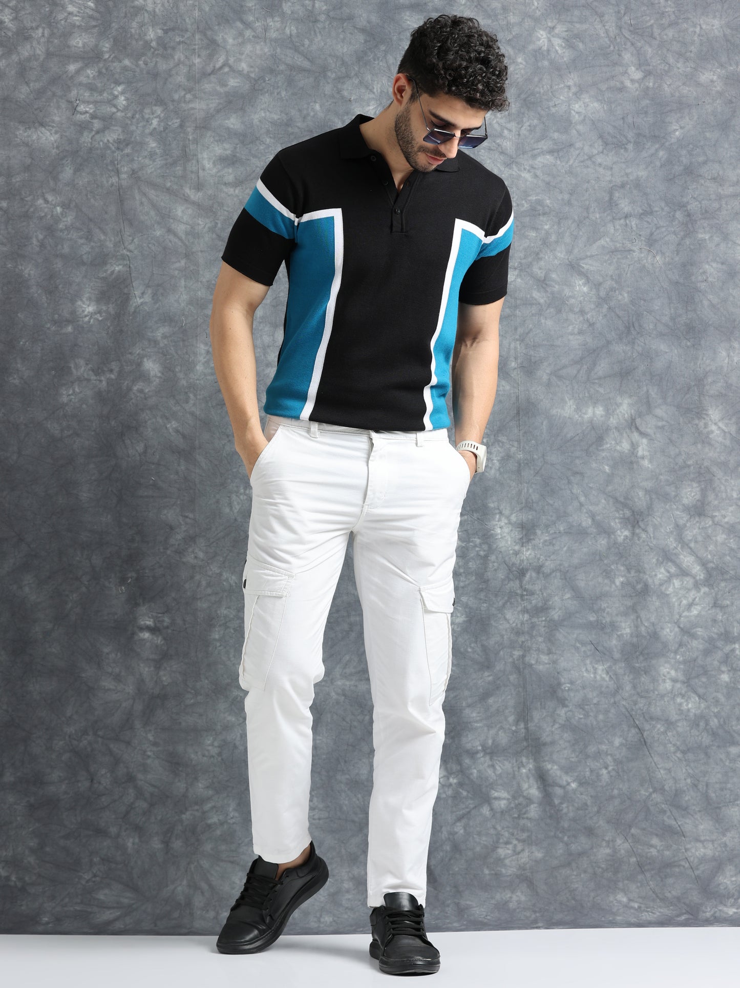 Classic Pannel Design Polo Tee - Black & Blue