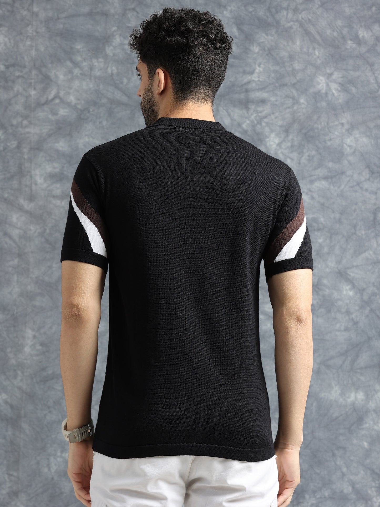 Classic V Design Polo Tee - Navy & Coca