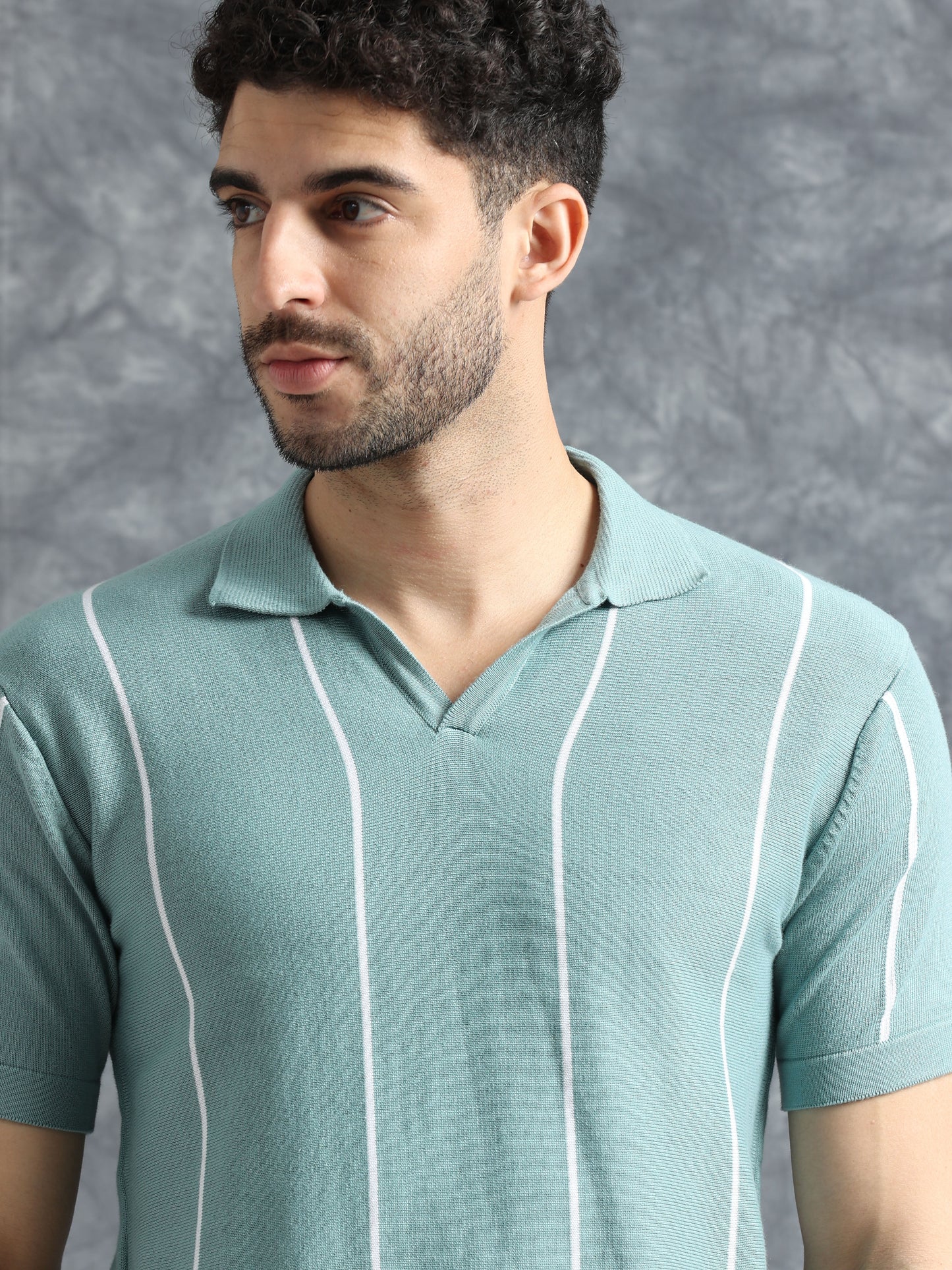 Classic Striped Polo Tee - Skyblue