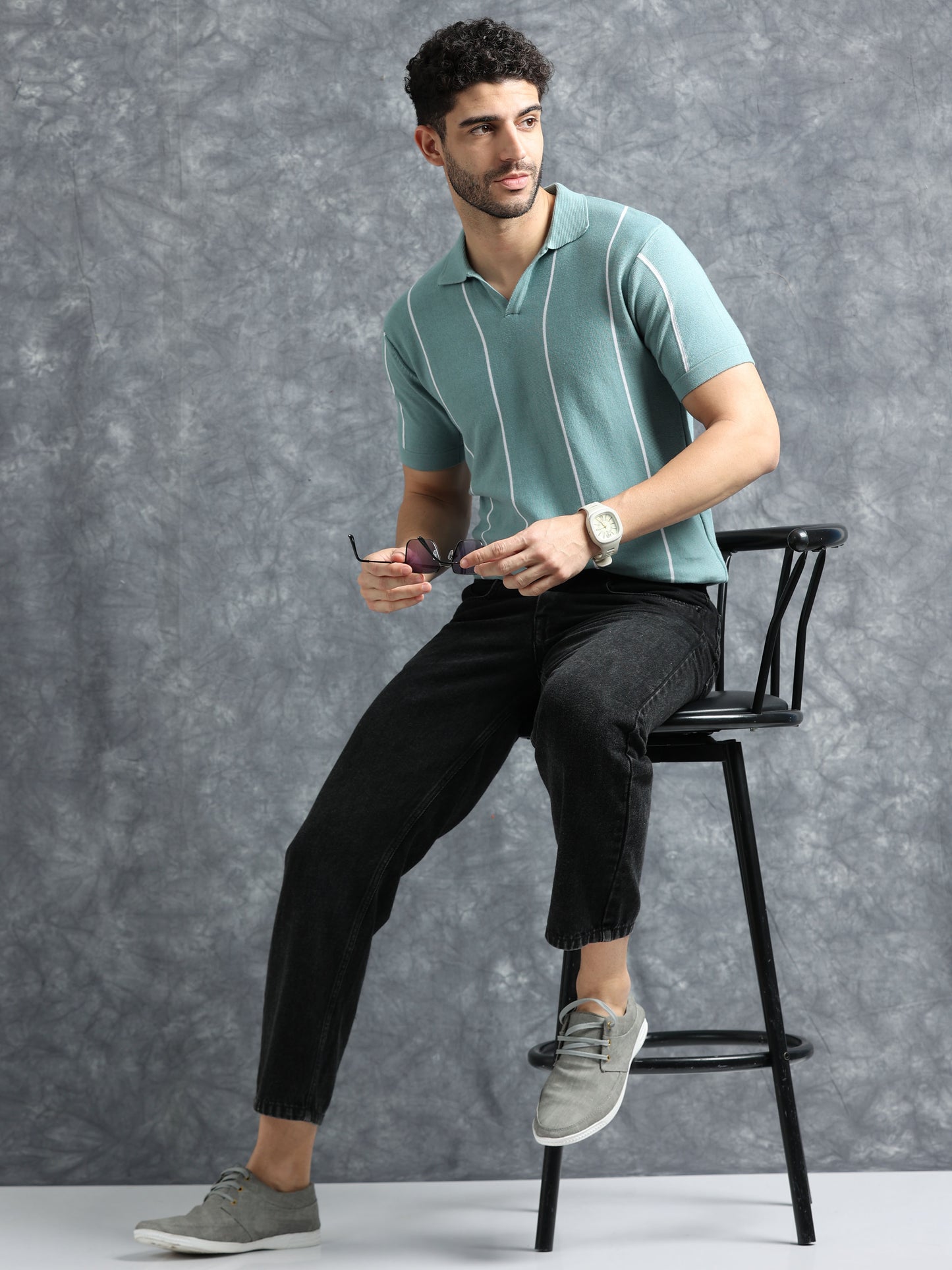 Classic Striped Polo Tee - Skyblue