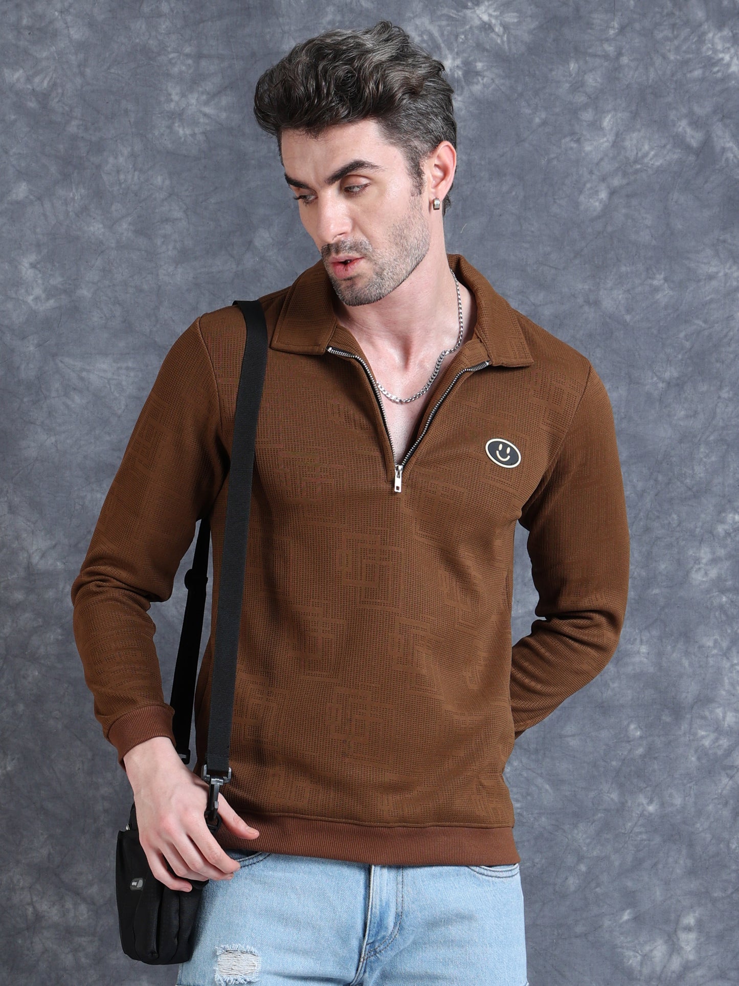 Imported Jumpers 420 gsm Sweat Shirt -Brown fully stretch
