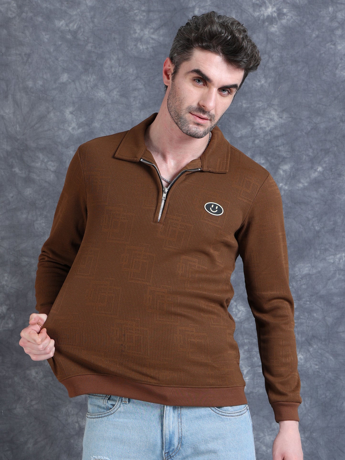 Imported Jumpers 420 gsm Sweat Shirt -Brown fully stretch