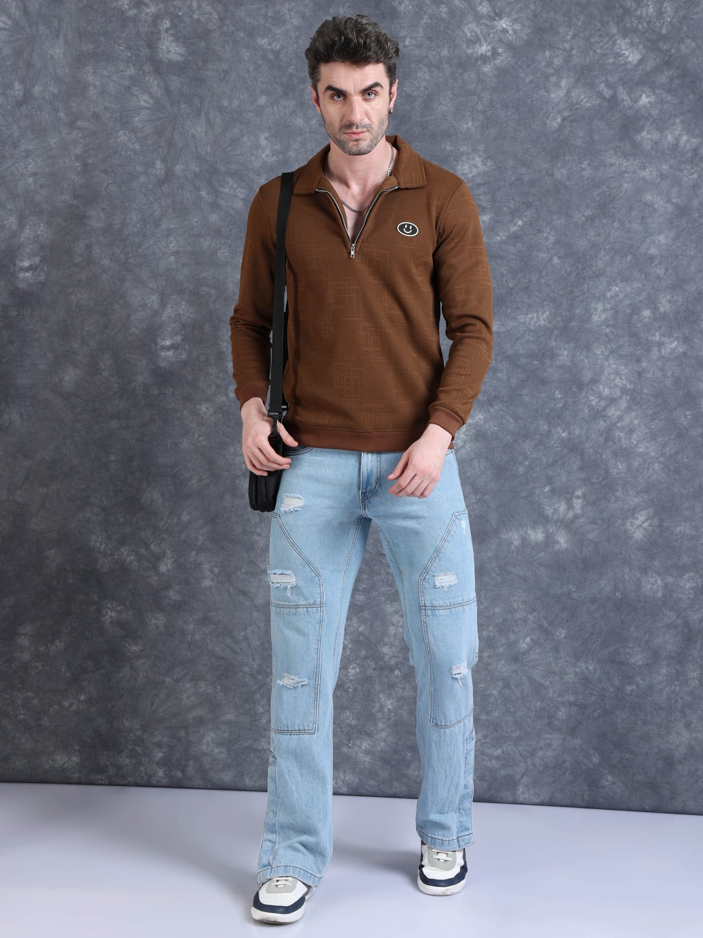 Imported Jumpers 420 gsm Sweat Shirt -Brown fully stretch