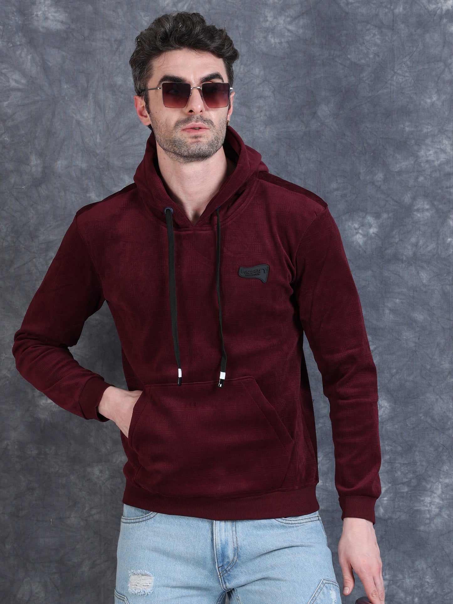Maroon Velvet Designer Hoodie 420 gsm stretchable