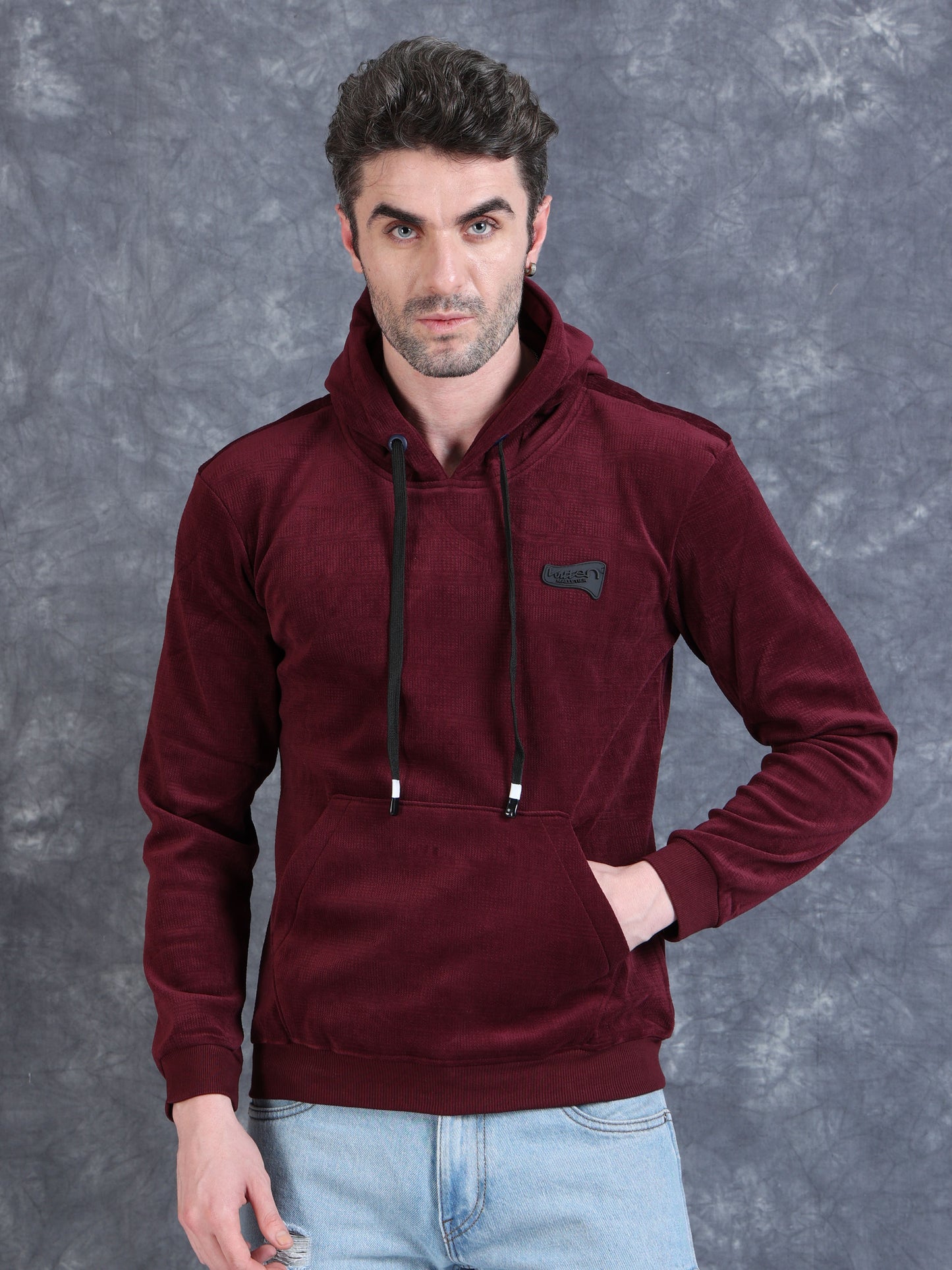 Maroon Velvet Designer Hoodie 420 gsm stretchable