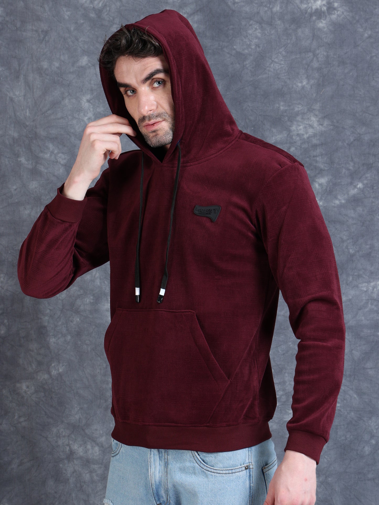 Maroon Velvet Designer Hoodie 420 gsm stretchable