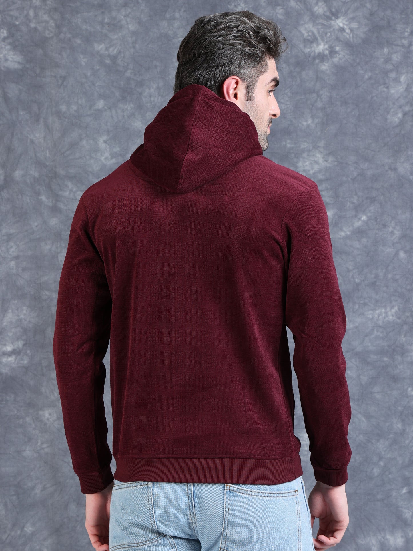 Maroon Velvet Designer Hoodie 420 gsm stretchable