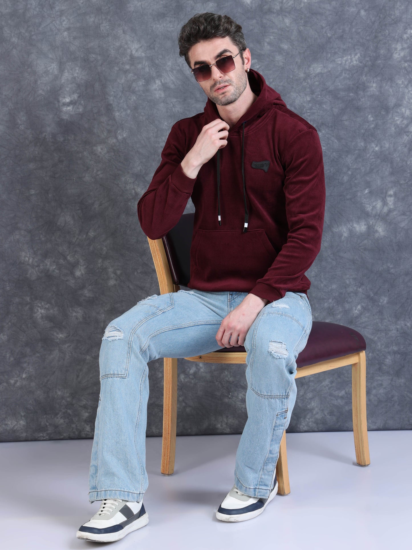 Maroon Velvet Designer Hoodie 420 gsm stretchable