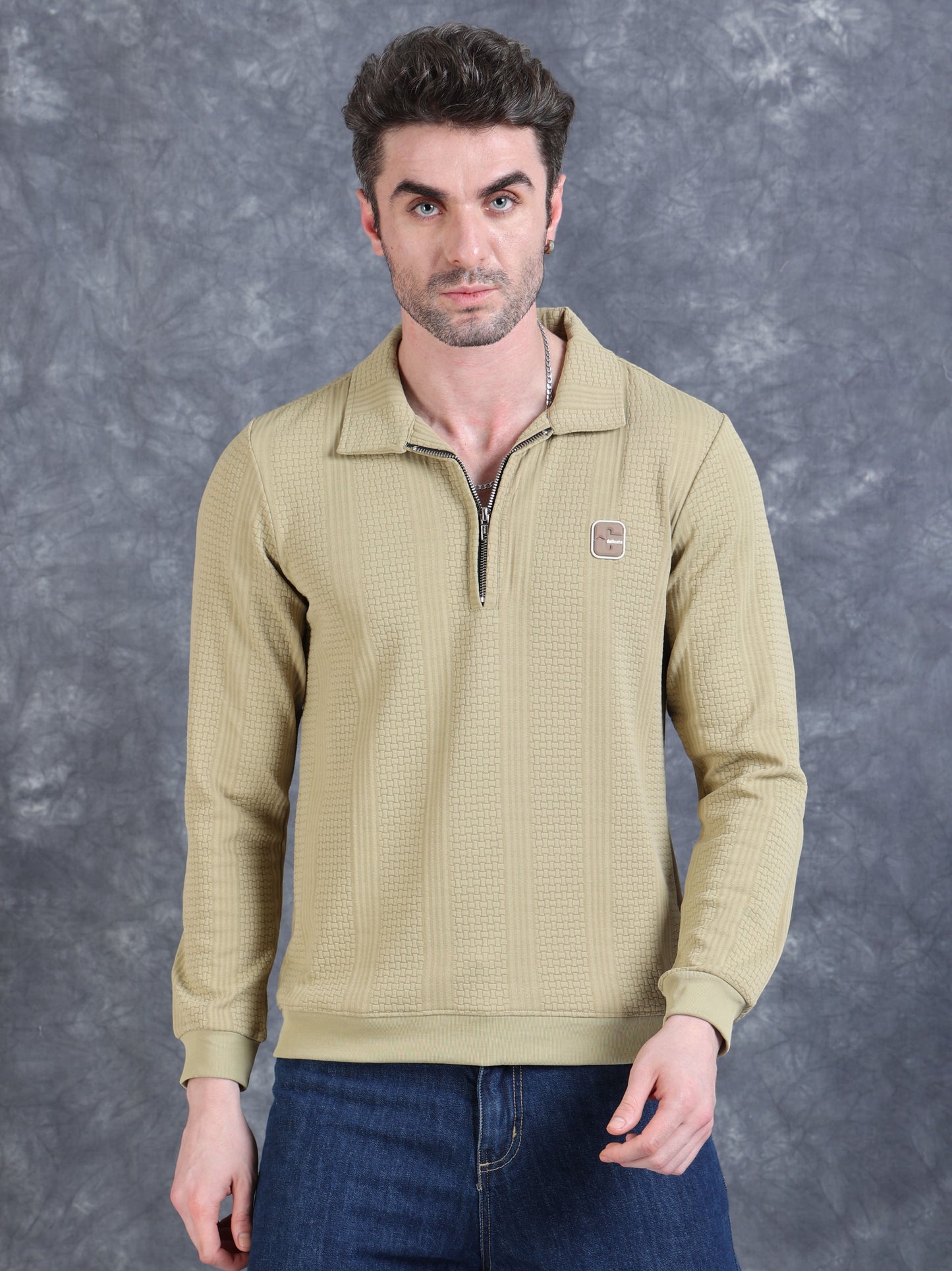Imported Jumpers  320 gsm Sweat Shirt - Khaki fully stretch