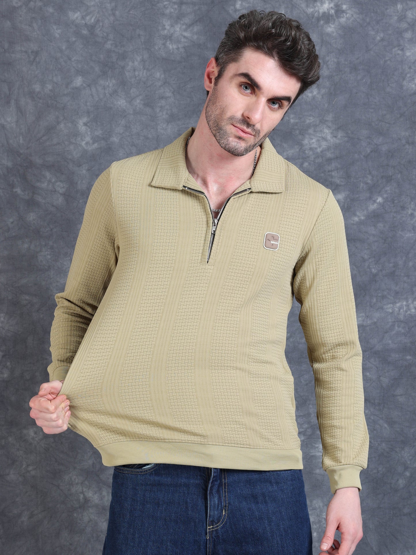 Imported Jumpers  320 gsm Sweat Shirt - Khaki fully stretch