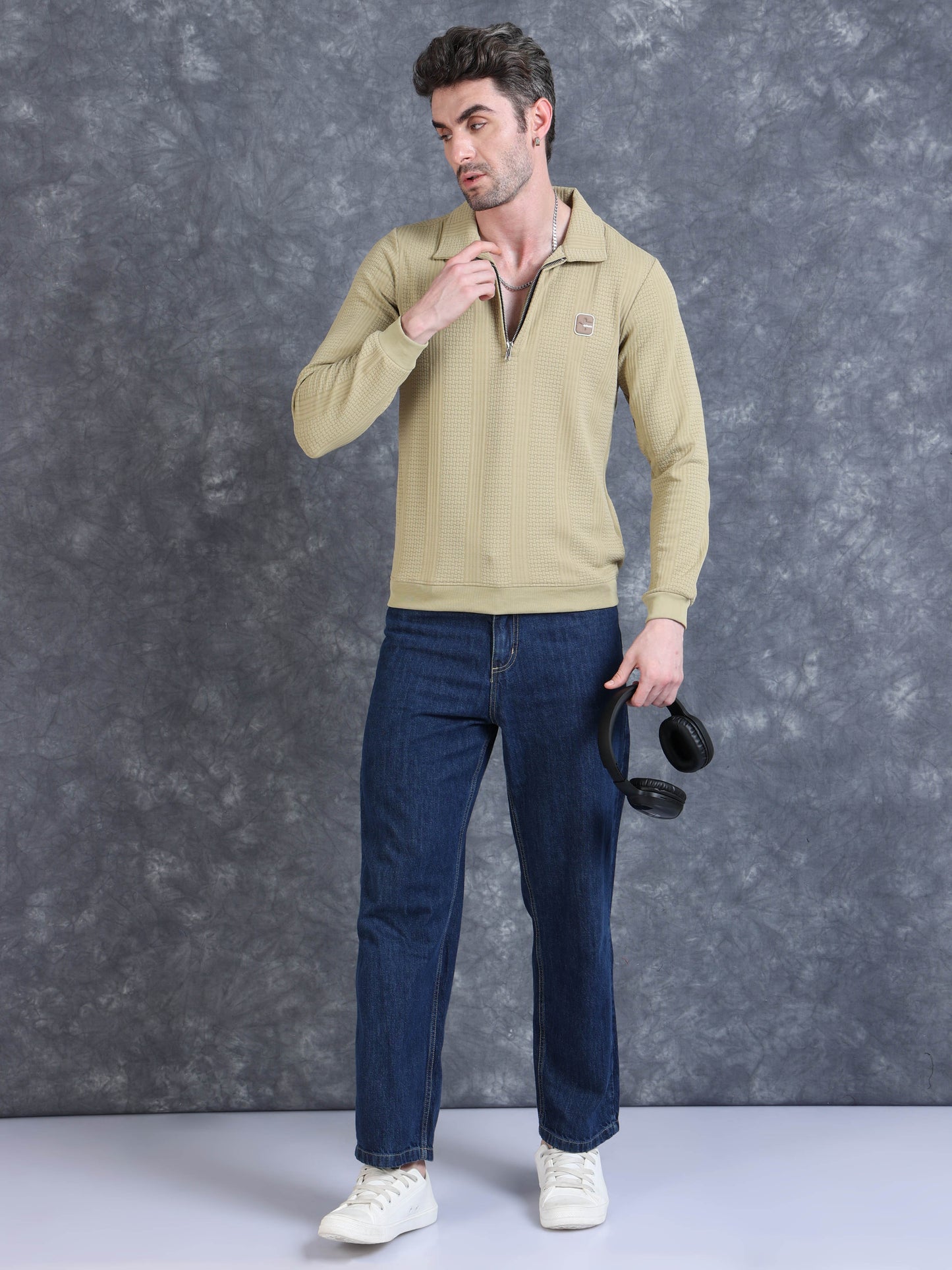 Imported Jumpers  320 gsm Sweat Shirt - Khaki fully stretch