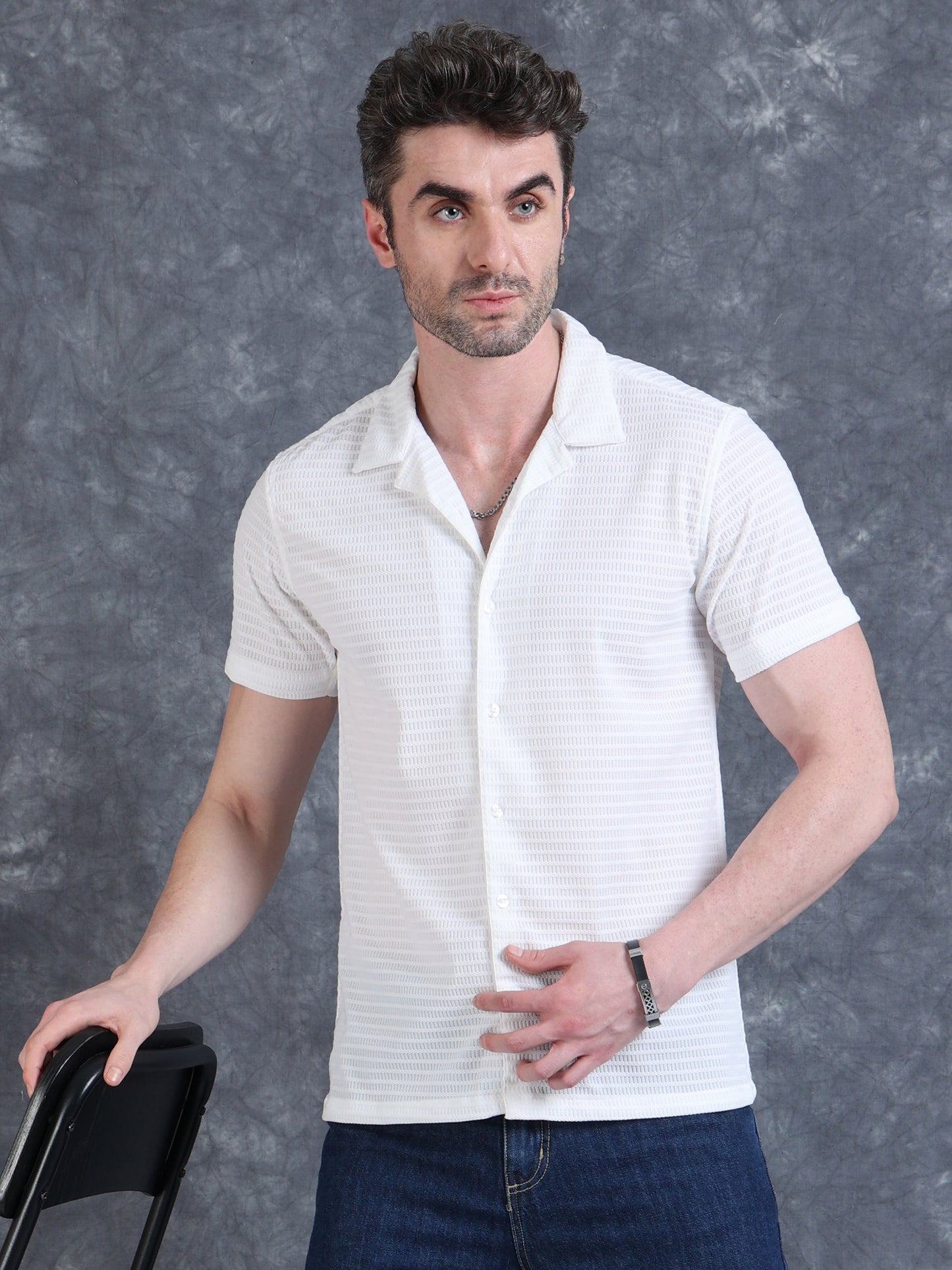 Imported Taiwan Sunset Plaid Textured Shirt -White