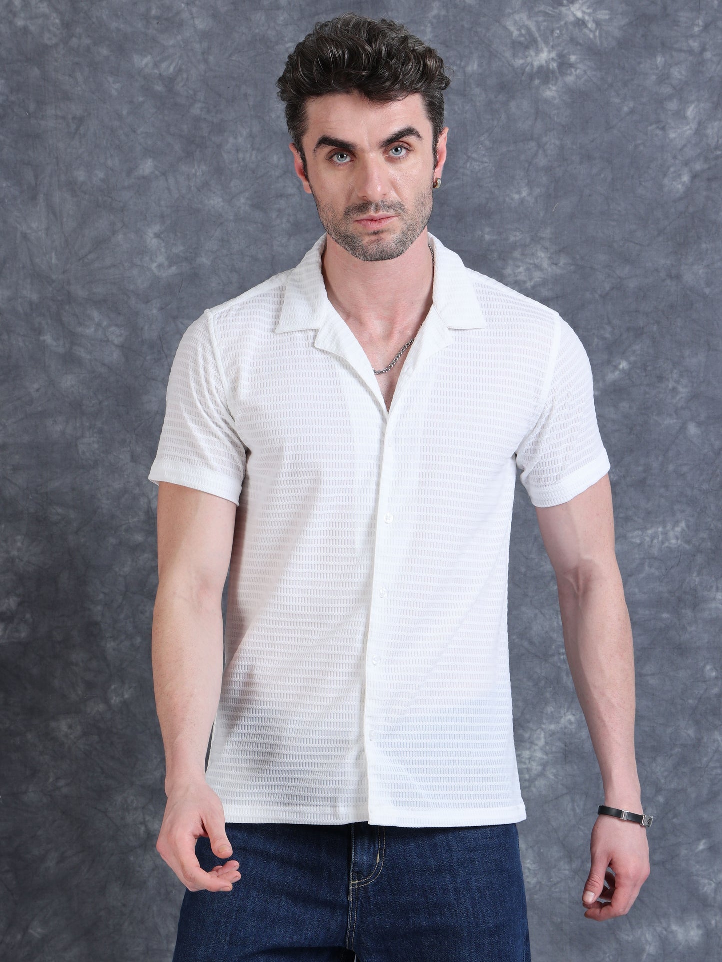 Imported Taiwan Sunset Plaid Textured Shirt -White