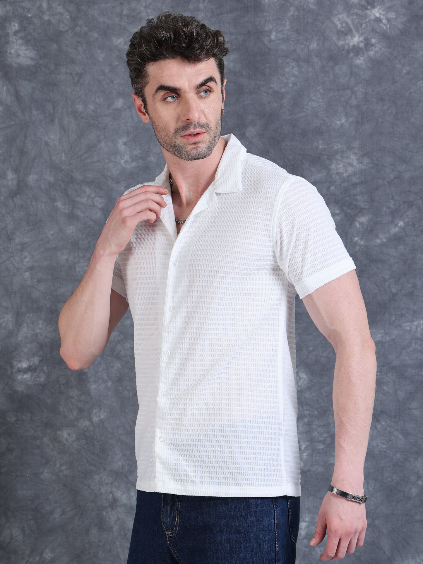 Imported Taiwan Sunset Plaid Textured Shirt -White