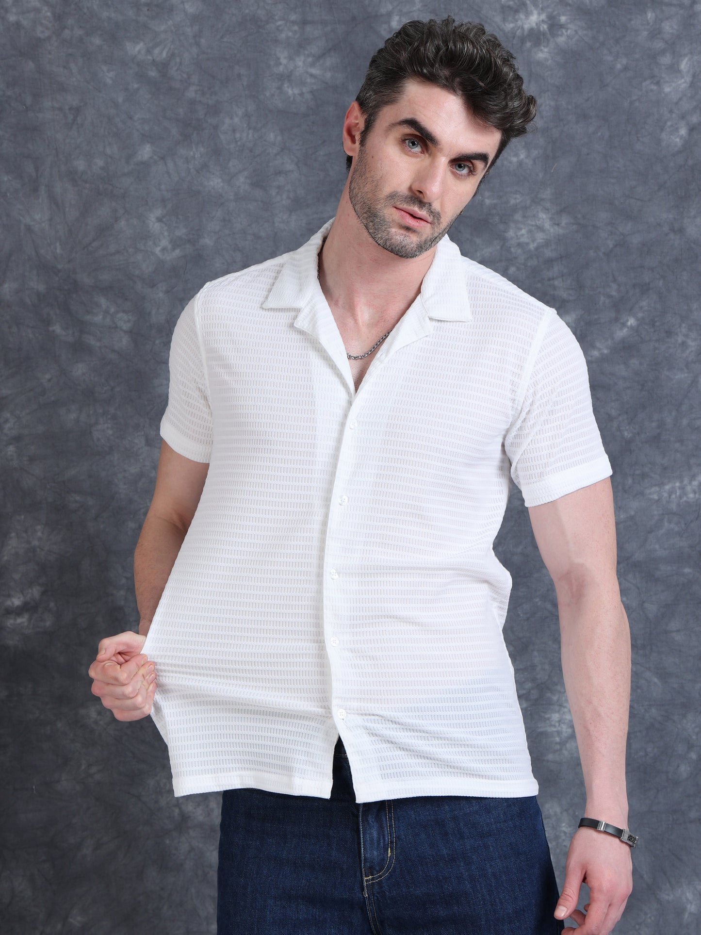 Imported Taiwan Sunset Plaid Textured Shirt -White