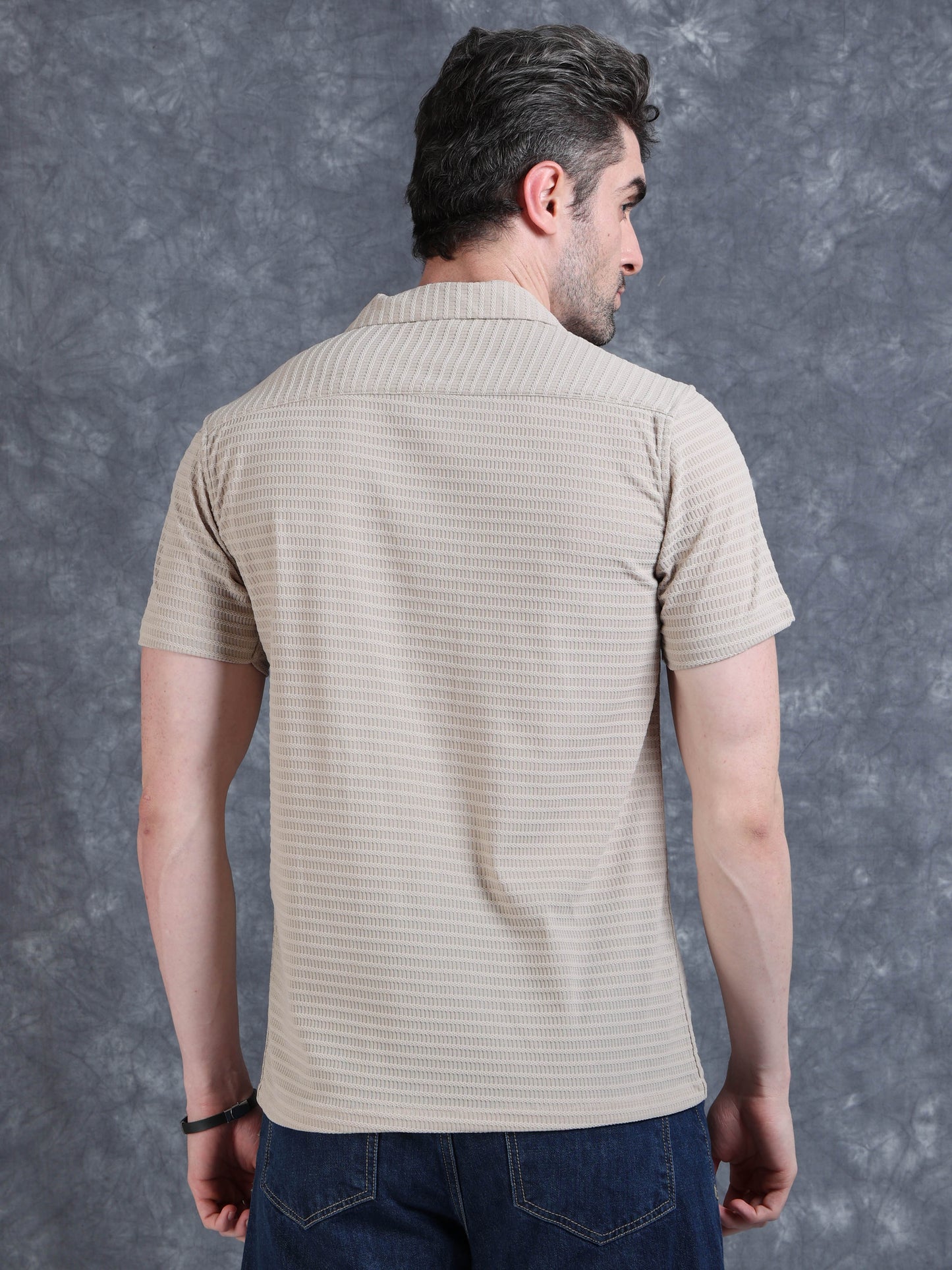 Imported Taiwan Sunset Plaid Textured Shirt -Beige