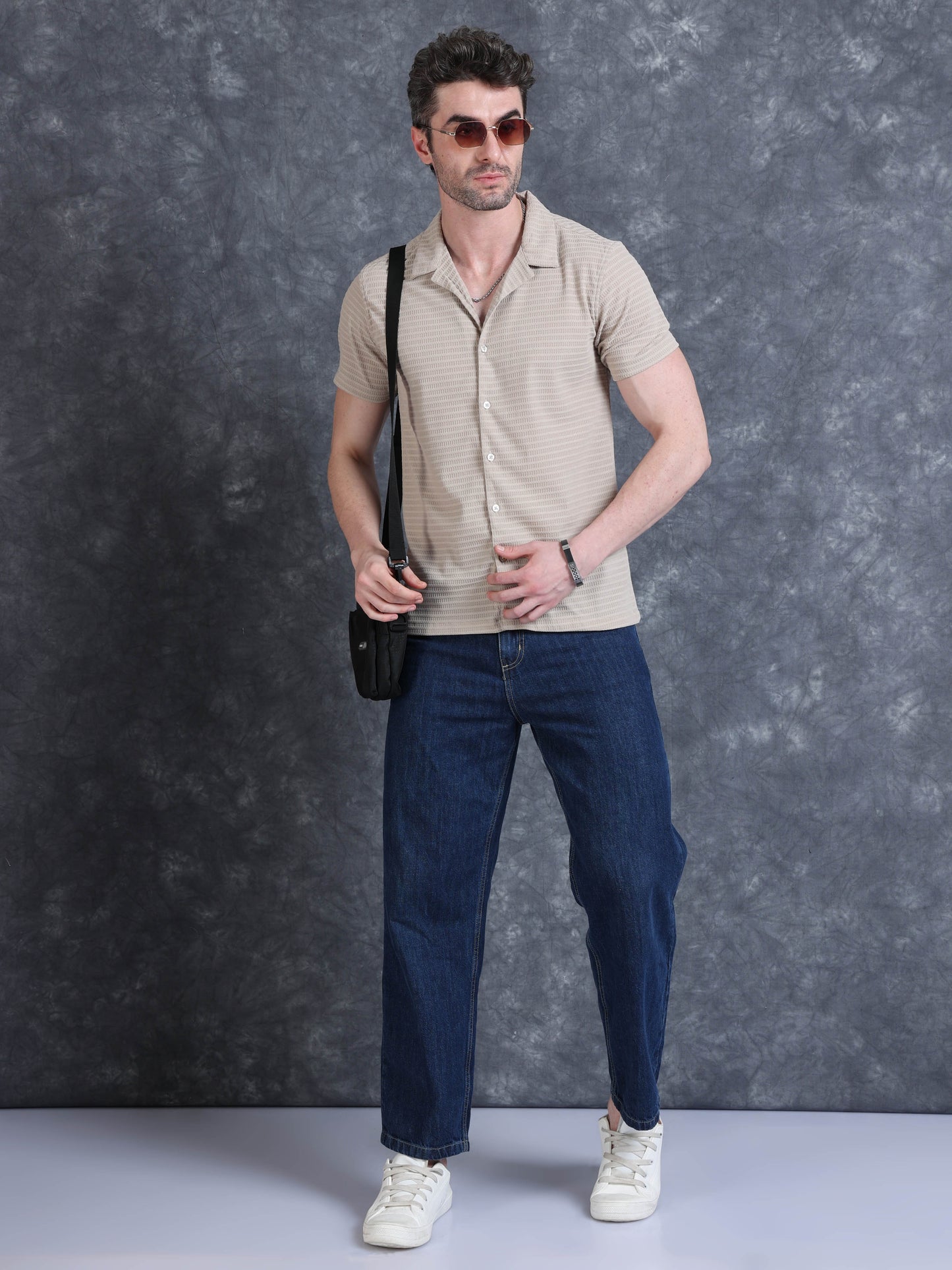Imported Taiwan Sunset Plaid Textured Shirt -Beige