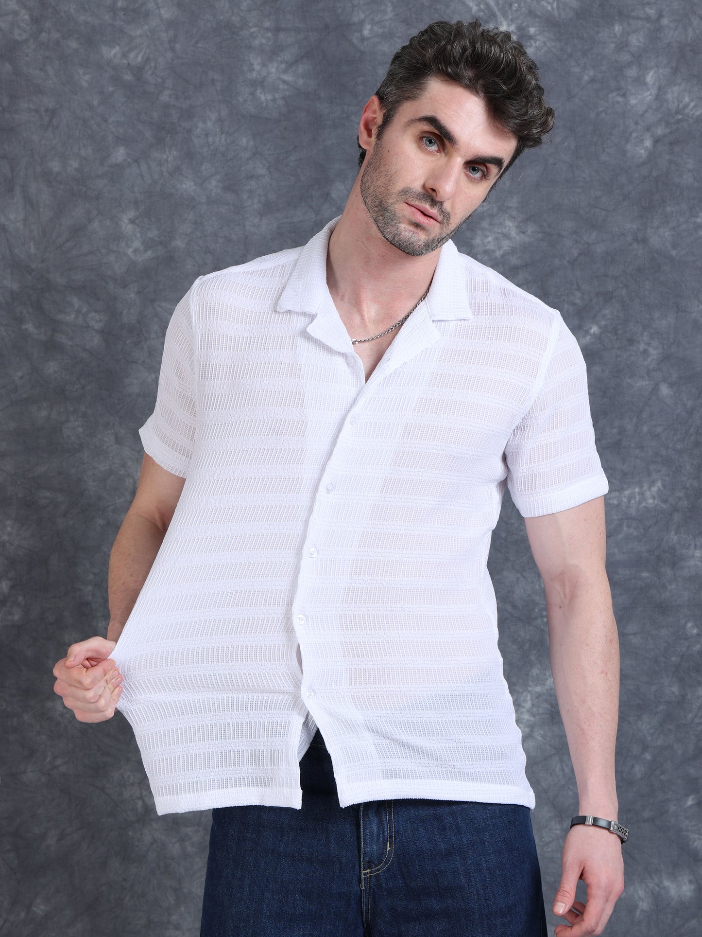 Imported Taiwan Sunset Plaid Textured Shirt -Beige