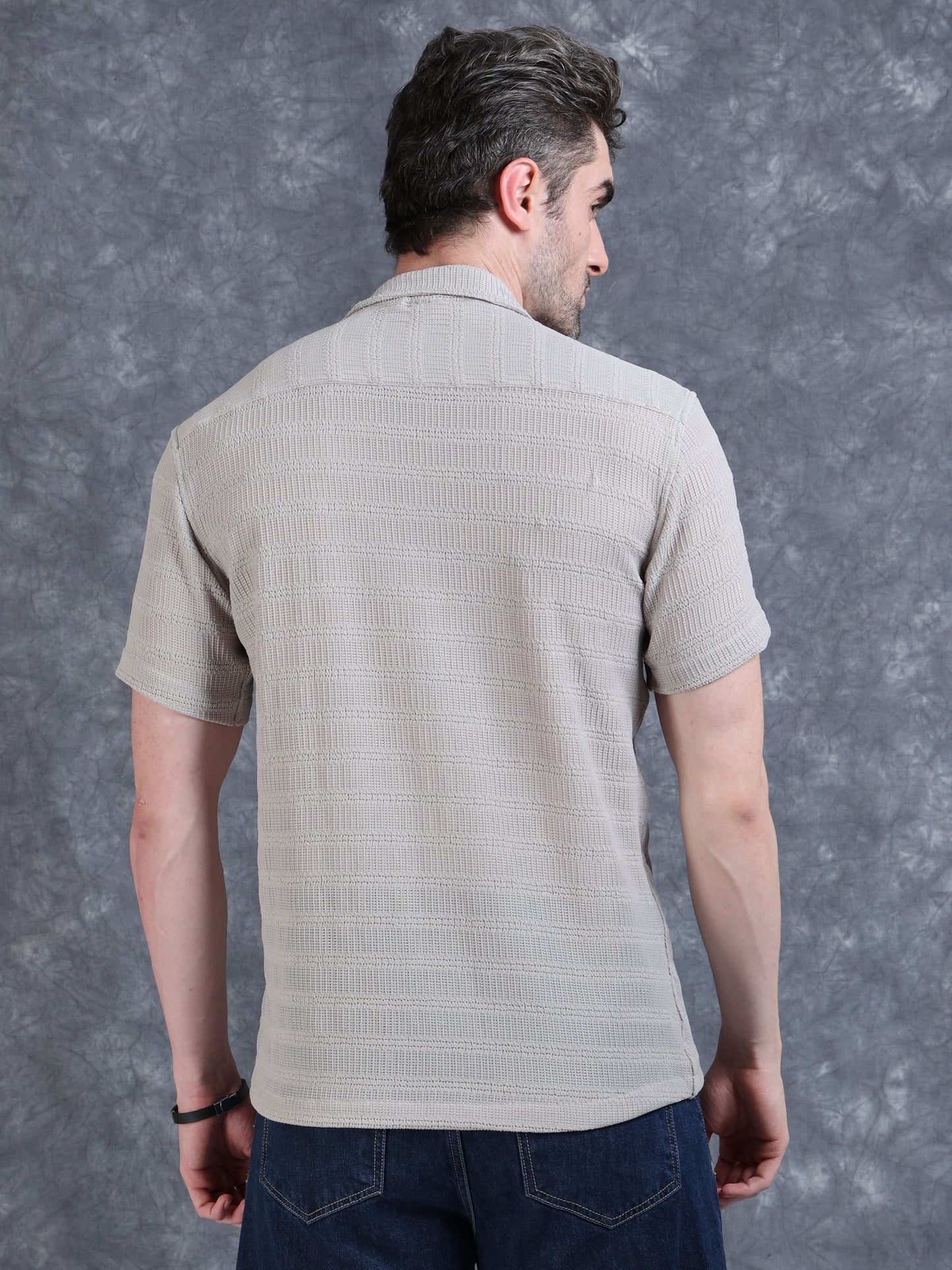 Imported Taiwan Sunset Plaid Textured Shirt -Greyish
