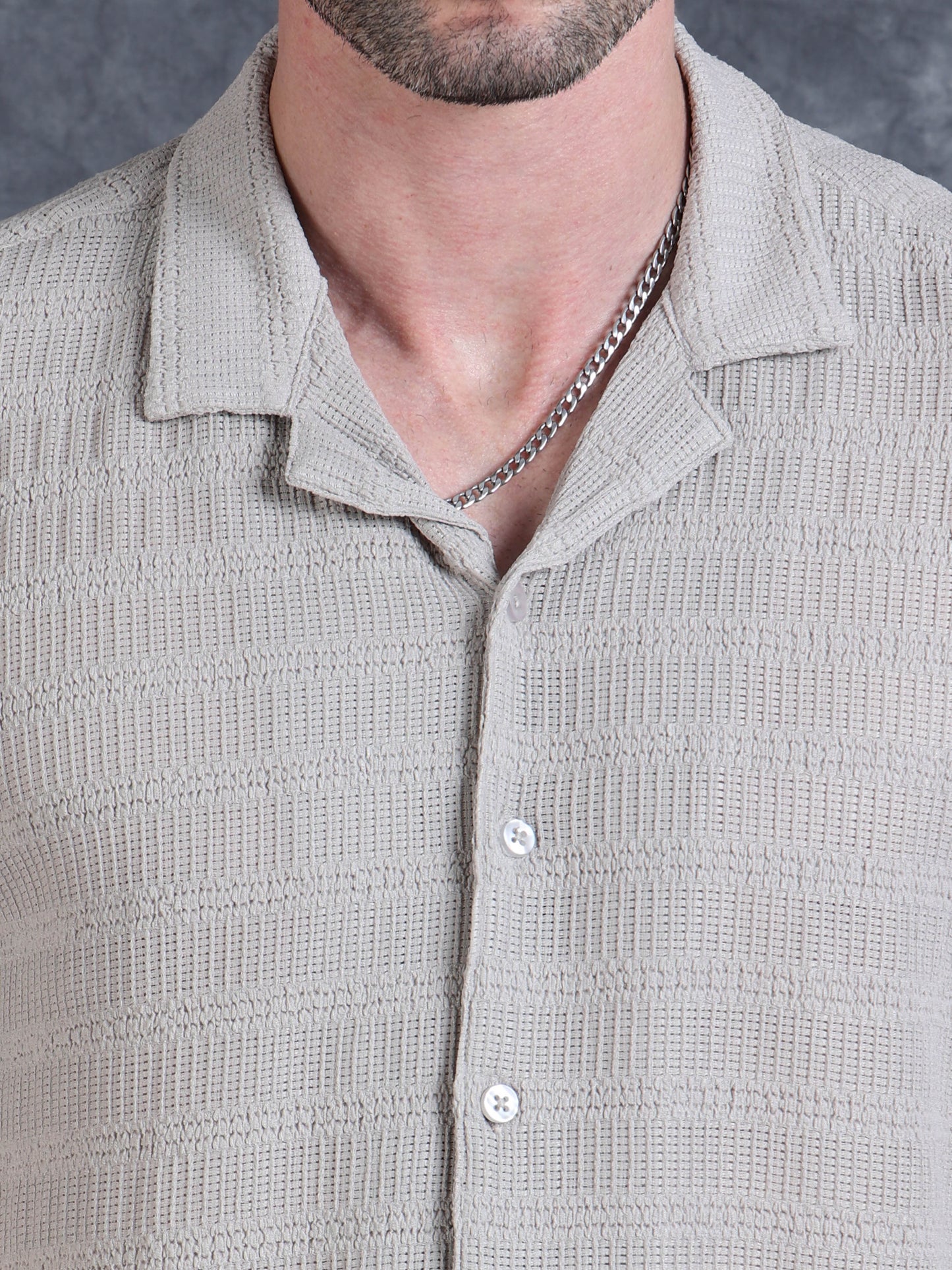 Imported Taiwan Sunset Plaid Textured Shirt -Greyish