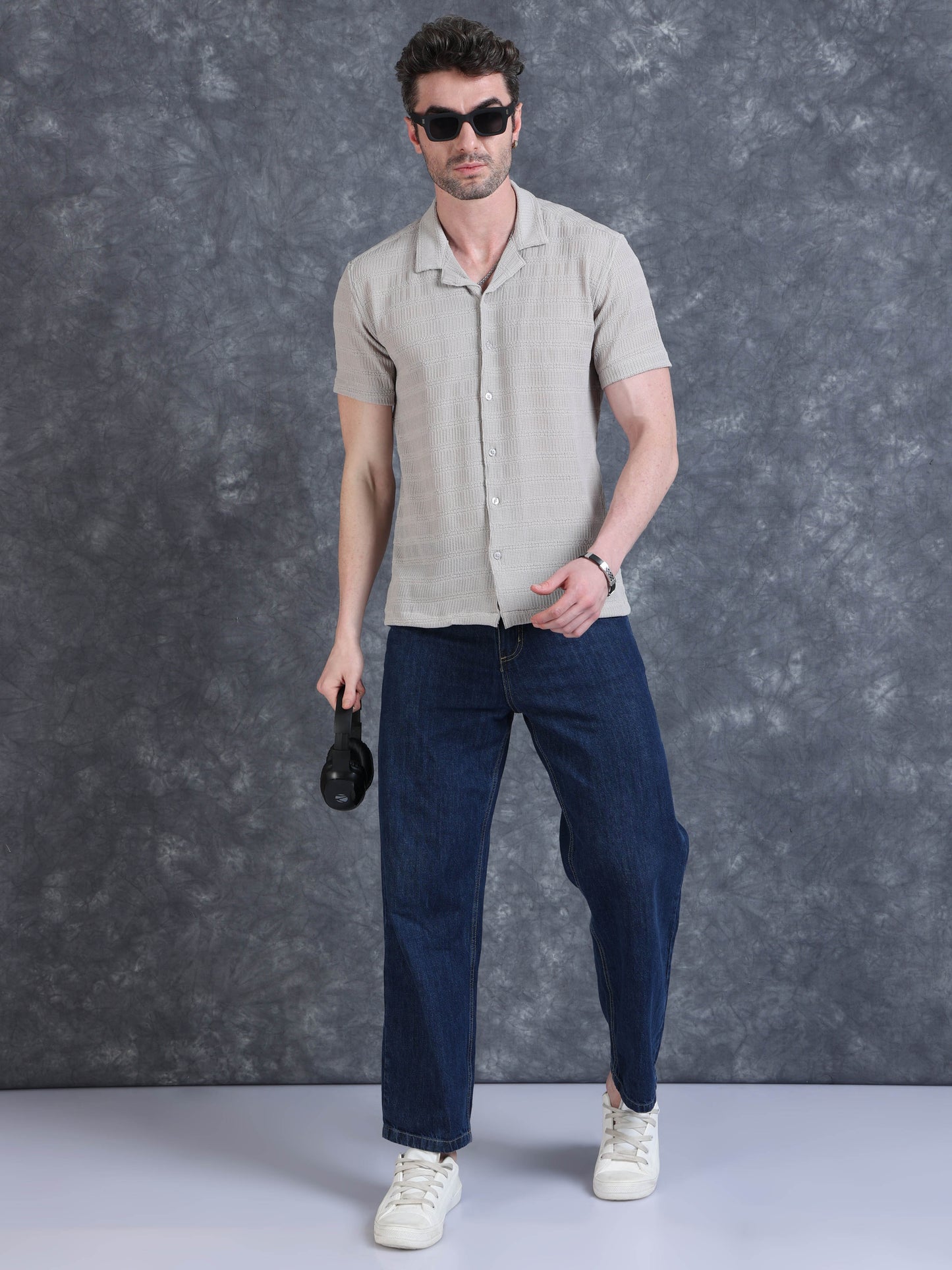 Imported Taiwan Sunset Plaid Textured Shirt -Greyish