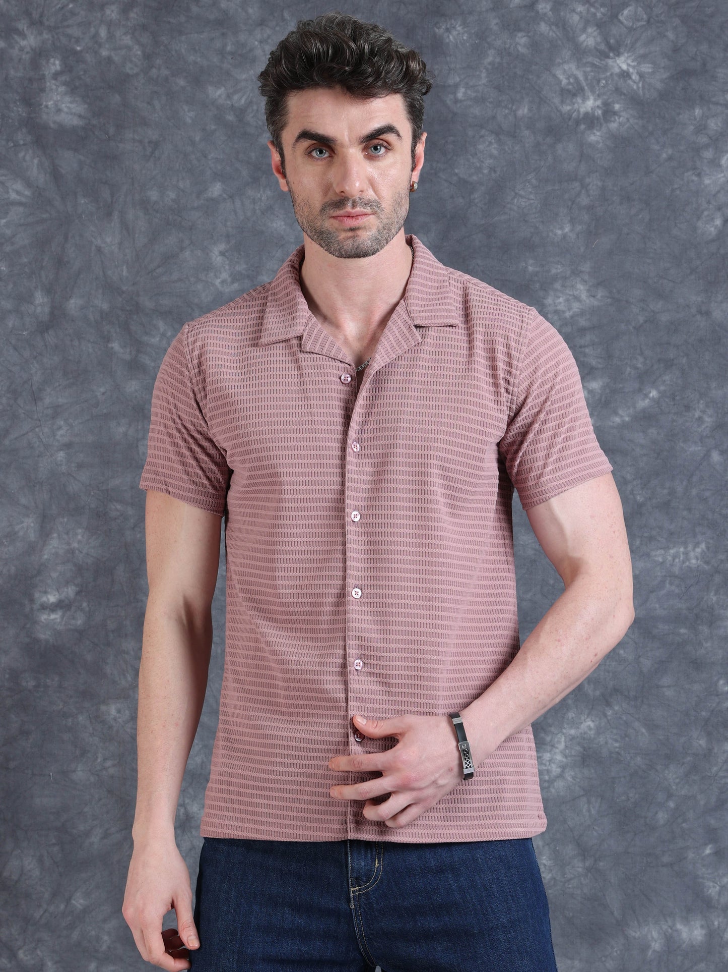 Imported Taiwan Sunset Plaid Textured Shirt -Pink